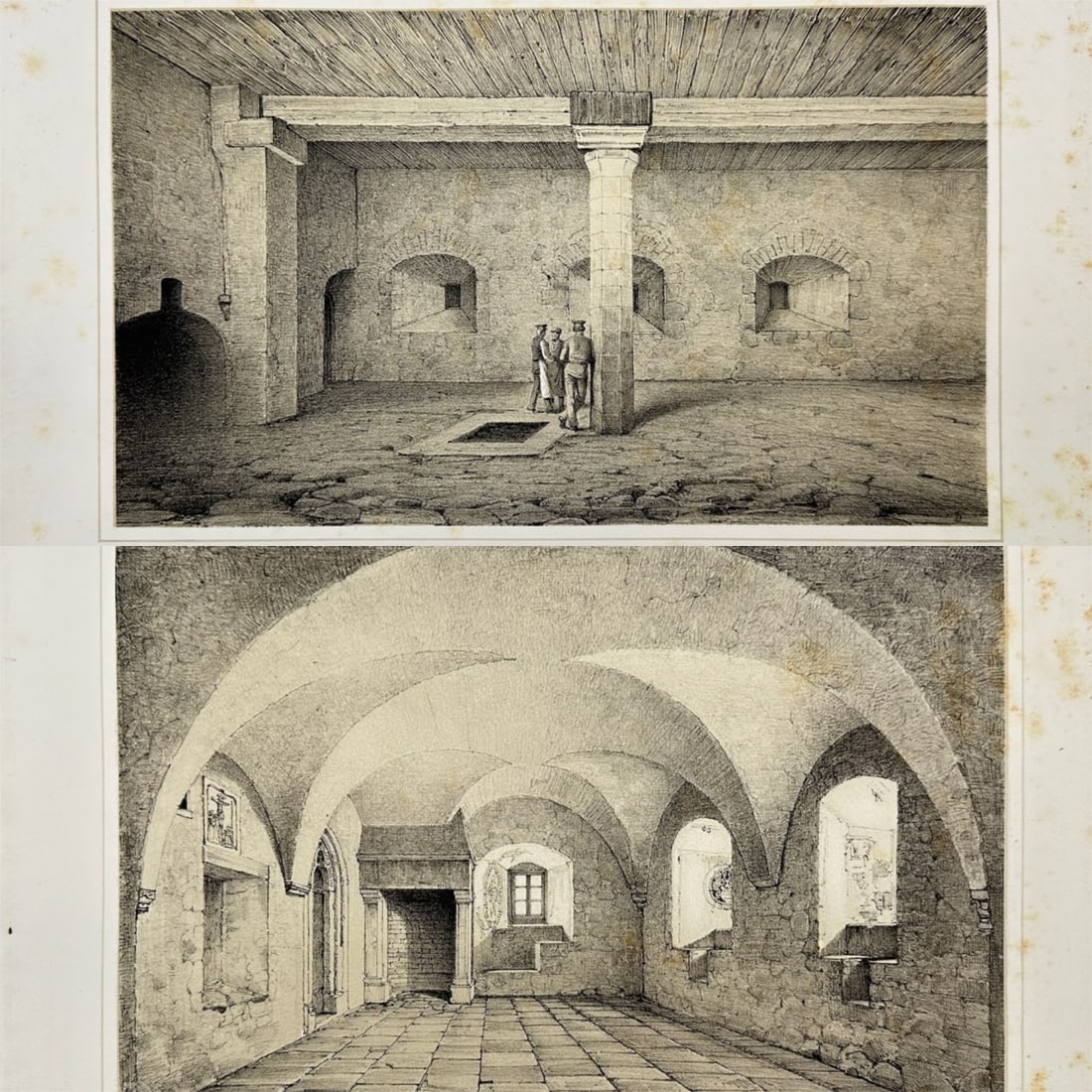 Ferdinand Richardt – Set of 2 Antique Prints – The Cabin in the Basement of Glimmingebus and: This set of two original antique prints by Ferdinand Richardt depicts the large cabin in the basement of Glimmingebus and the Horovesiva Room in Sweden. These prints highlight Richardt’s expertise i