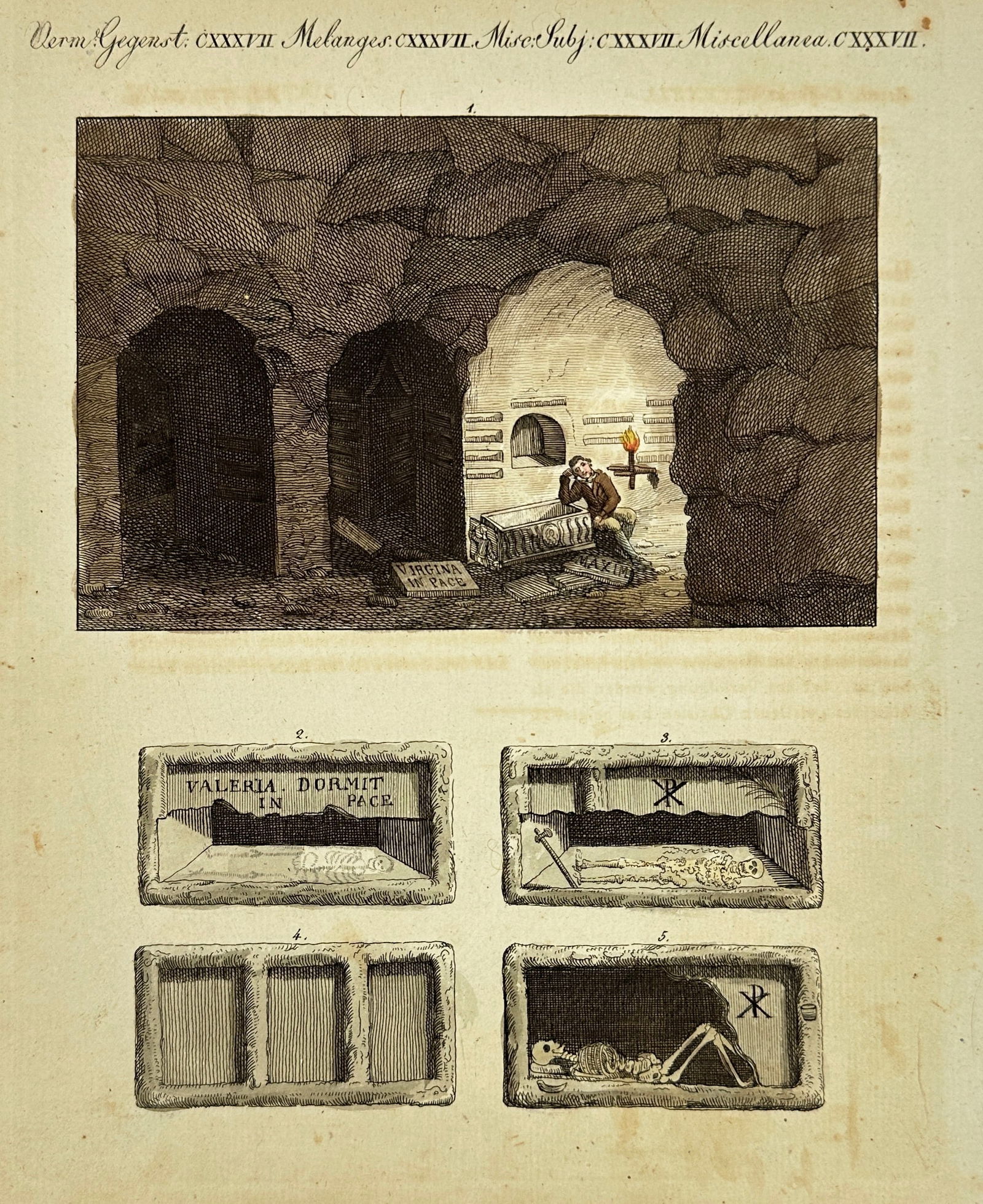 Symon Novelanus – Catacomb Scenes and Christian Burial Chambers – Hand-Colored Engraving (1 of 3)