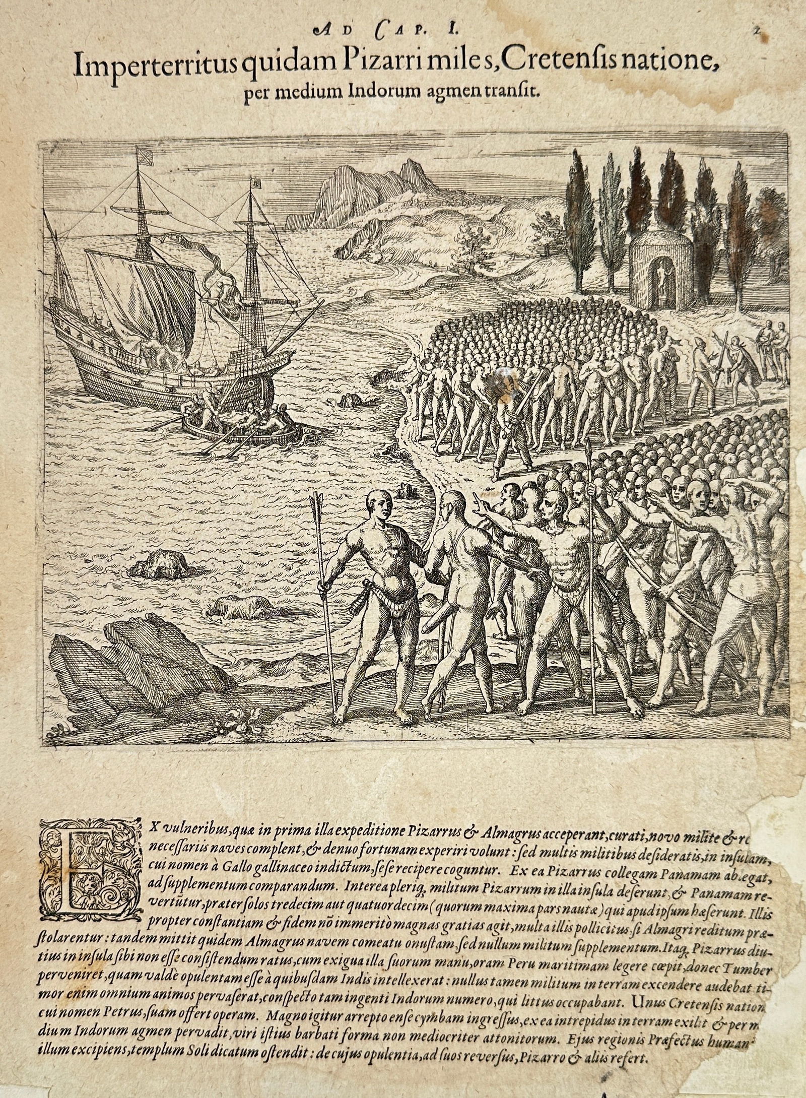 Johann Ludwig Gottfried / De Bry – Pizarro Crossing the Indian Camp – Engraving (1 of 3)