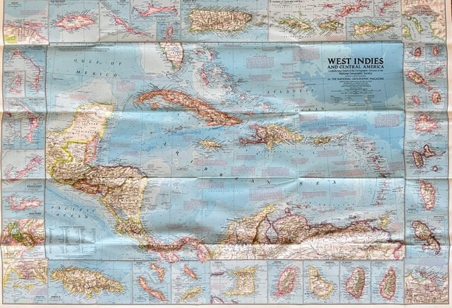 National Geographic Society – Map of the West Indies and Central America – Printed Map (1 of 3)