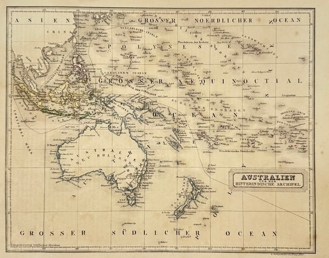 Franz Biller – Map of Australia and the Eastern Indian Archipelago – Hand-Coloured Engraving (1 of 2)