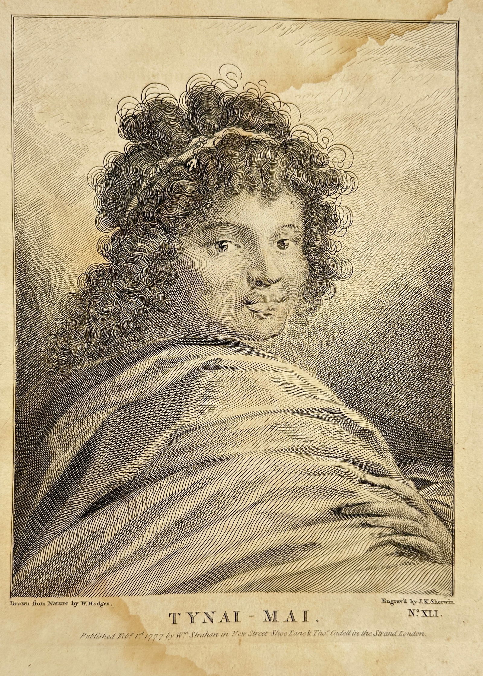 William Hodges (1744–1797) – Portrait of Tynai-Mai – Copperplate Engraving – 1777 (1 of 3)