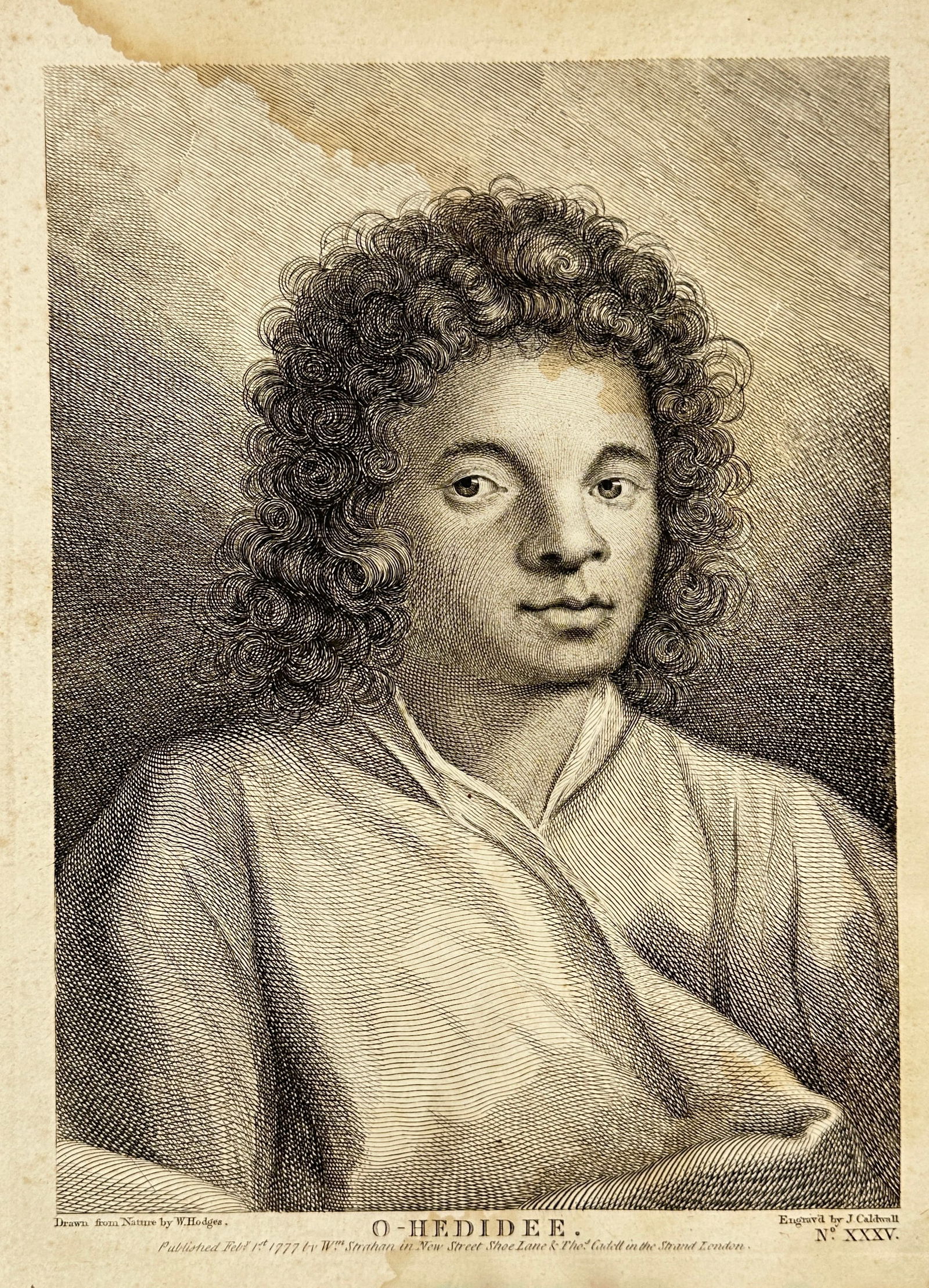 William Hodges (1744–1797) – Portrait of O-Hedidee – Copperplate Engraving – 1777 (1 of 3)