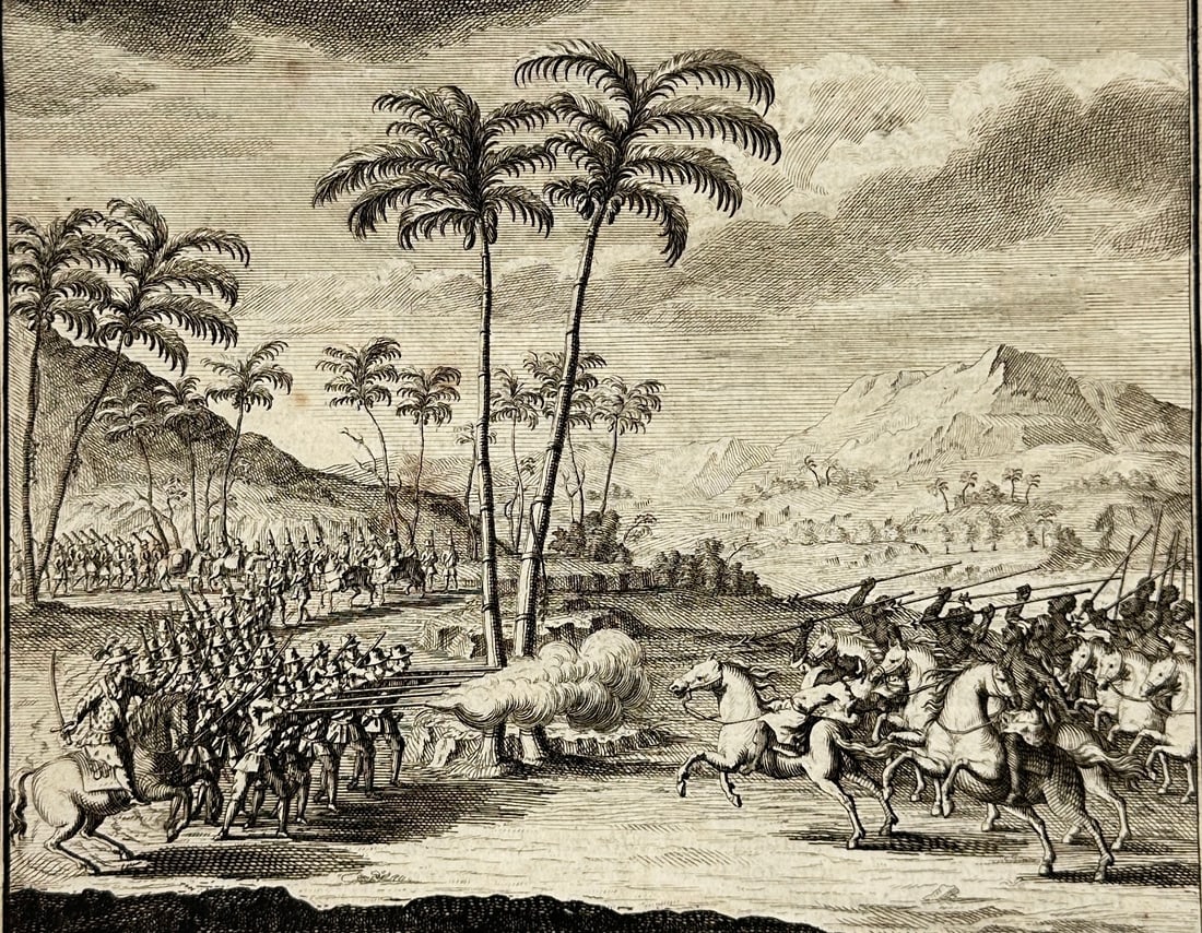 François Valentijn – Antique Print of a Battle in the Mughal Empire – Engraving – 1726 (1 of 3)