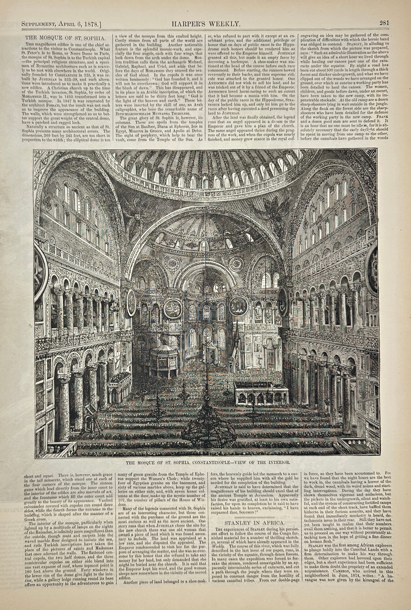 Harper’s Weekly – “The Mosque of St. Sophia, Constantinople – View of the Interior” (1 of 3)