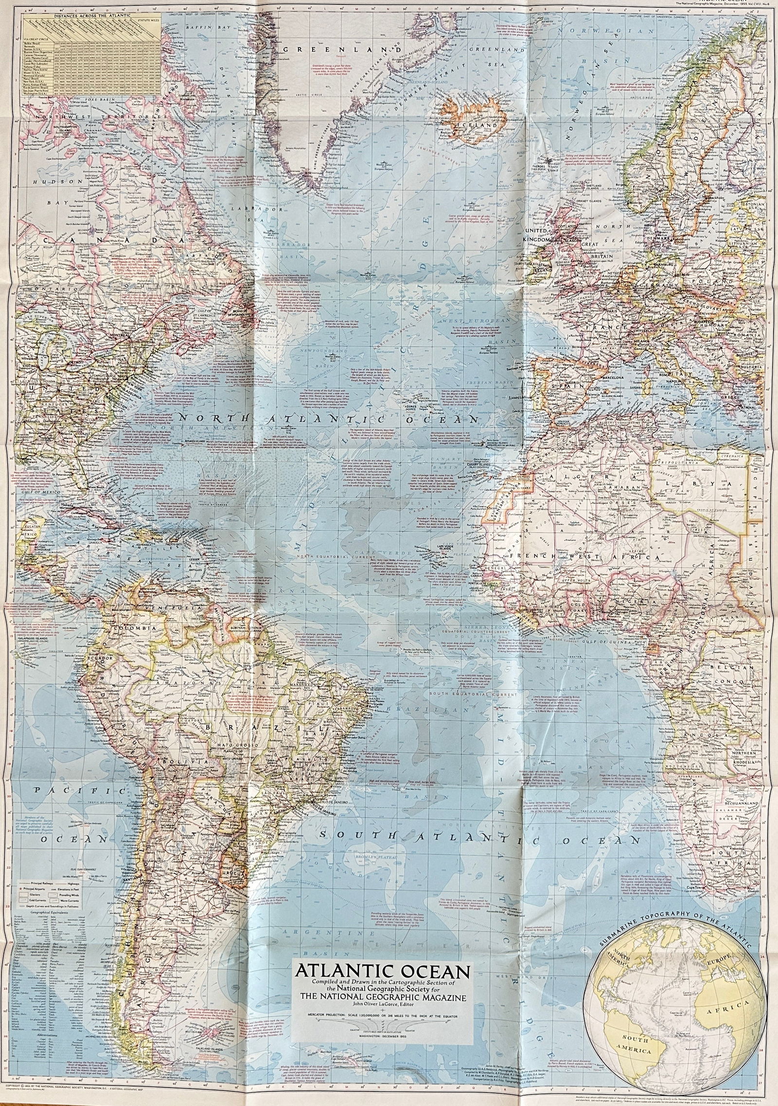 National Geographic Society – Atlantic Ocean – Fold-Out Map – 1943 (1 of 3)