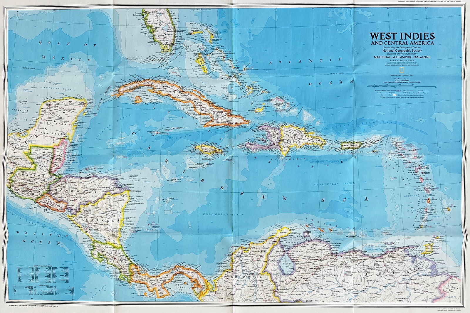 National Geographic Society – West Indies and Central America – Fold-Out Map – 1981 (1 of 3)