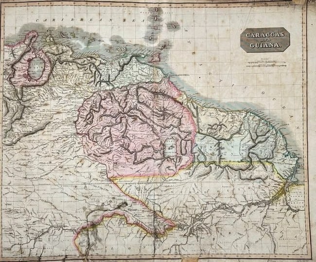 John Moffat (1788–1866) – Map of Caraccas and Guiana, South America – Copperplate Engraving: This large and detailed copperplate map of Caraccas and Guiana was engraved by John Moffat for John Thomson’s New General Atlas, published in Edinburgh in 1817. The map covers a broad region of nort