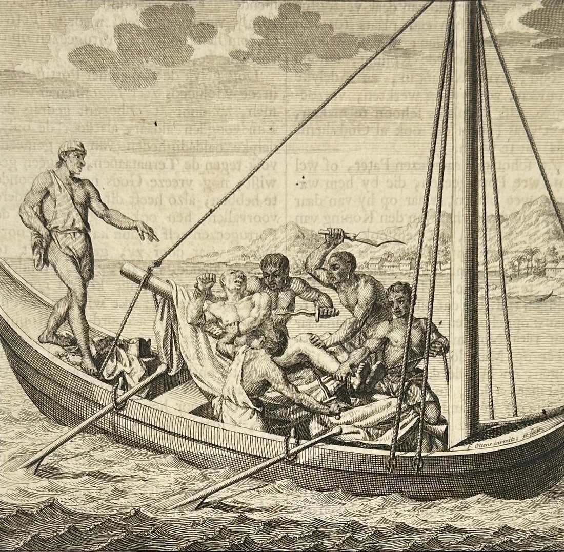 François Valentijn – Canoe Scene with Island Natives – Original Copperplate Engraving (1 of 3)