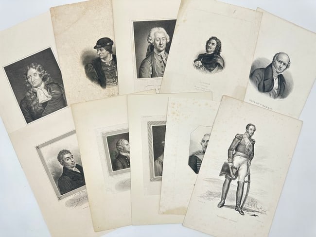 Set of 10 Portrait Prints – Military Leaders, Intellectuals, and Nobility – Engravings (1 of 2)