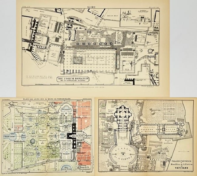 J. H. M., Wagner & Debes, and R. Bolze – Set of 3 Architectural and Garden Plans – Engravings (1 of 2)