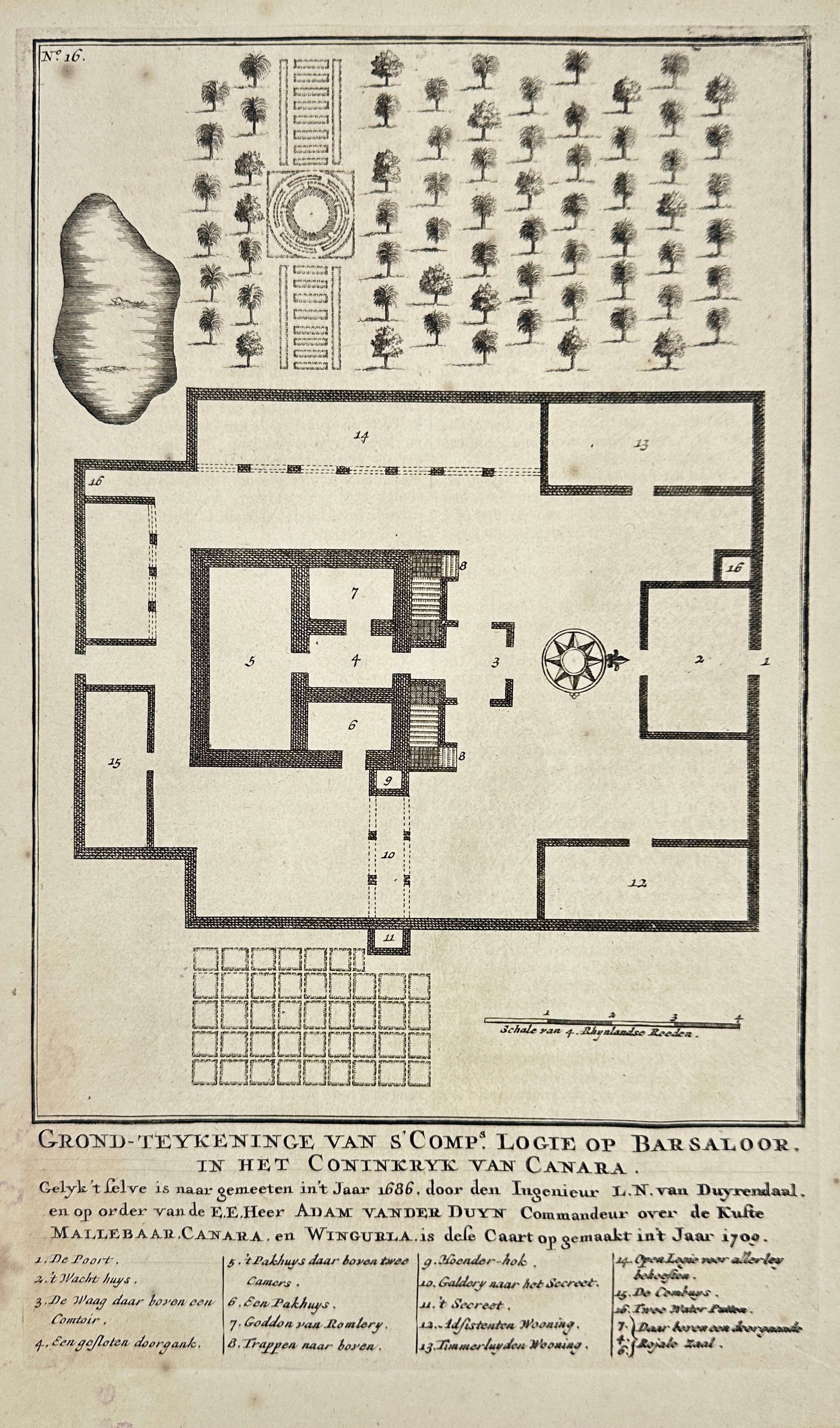 François Valentijn – Floor Plan of the Lodge at Barsaloor in the Kingdom of Canara – Engraving (1 of 3)