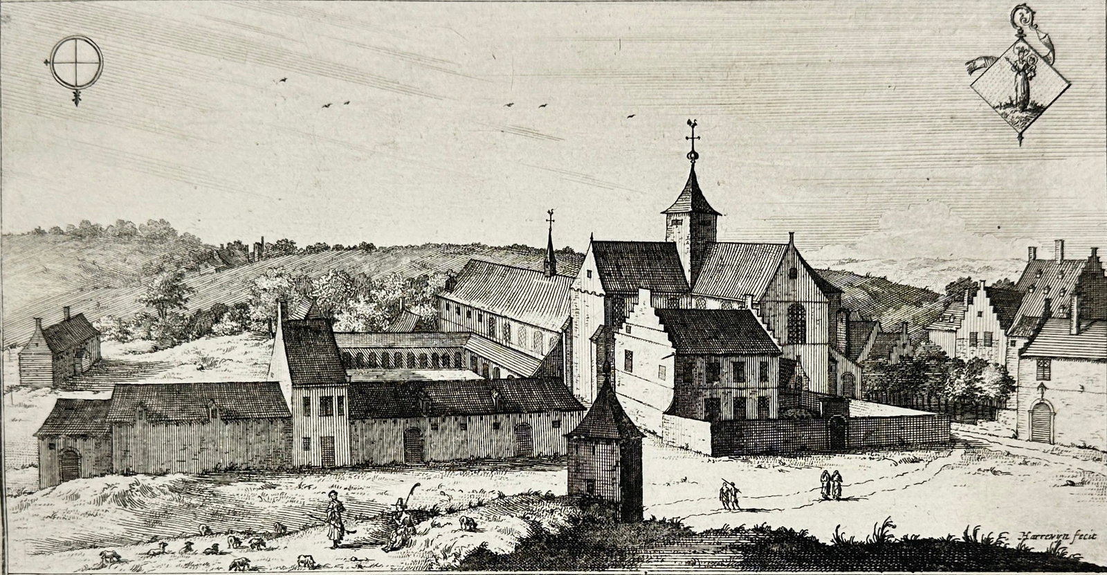 Jacques Harrewyn – Abbey of Aywières near Brussels – Engraving (1 of 3)