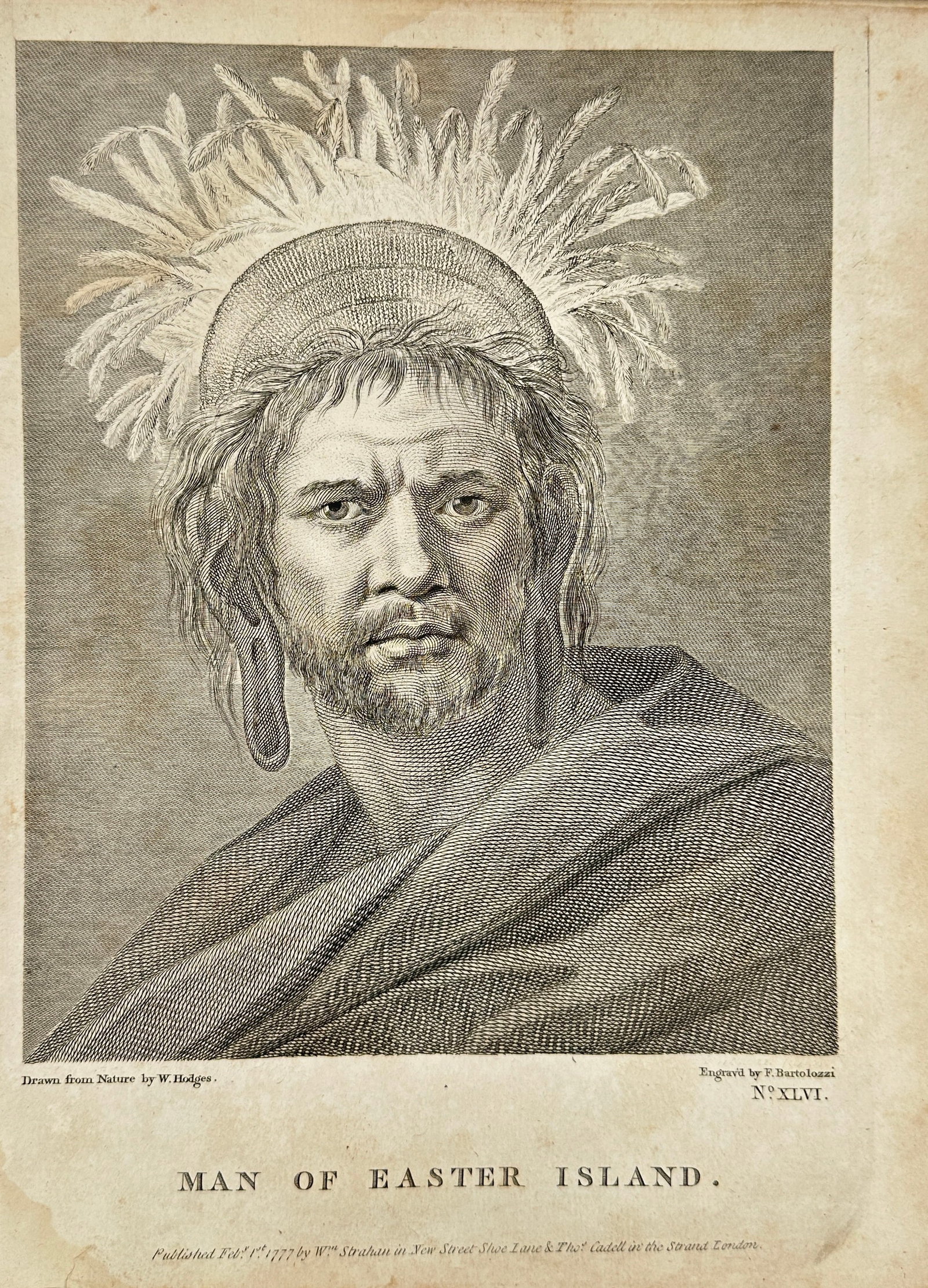 William Hodges – Man of Easter Island – Copperplate Engraving from Cook’s Voyage – 1777 (1 of 3)