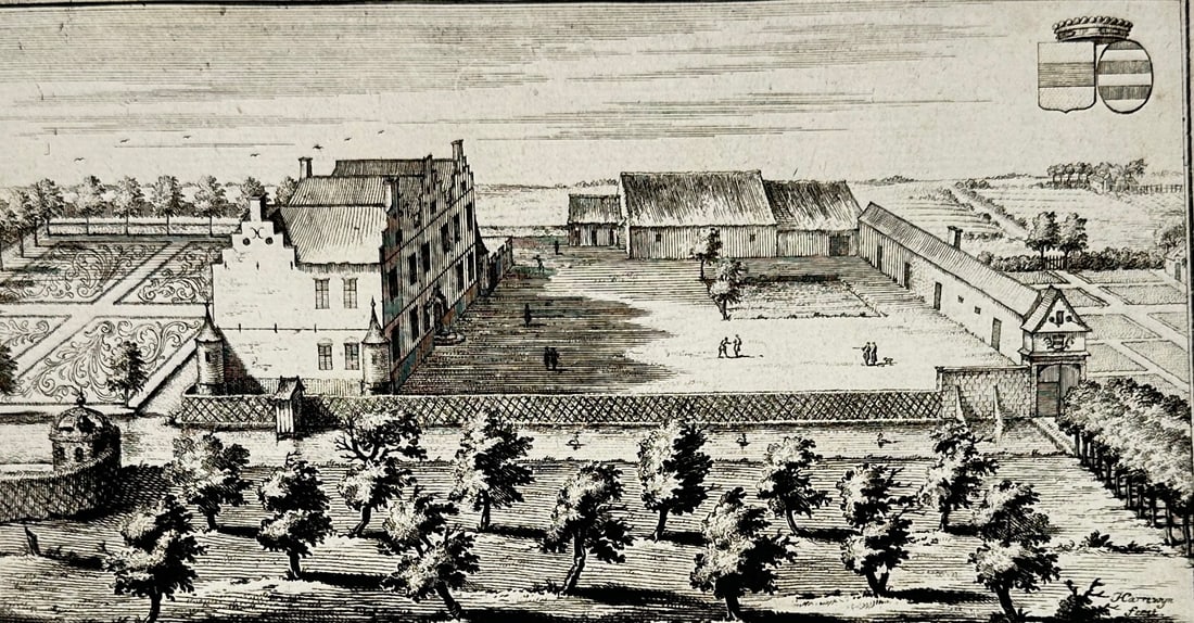 Jacques Harrewyn – View of Herent Castle – Engraving – 17th Century (1 of 3)