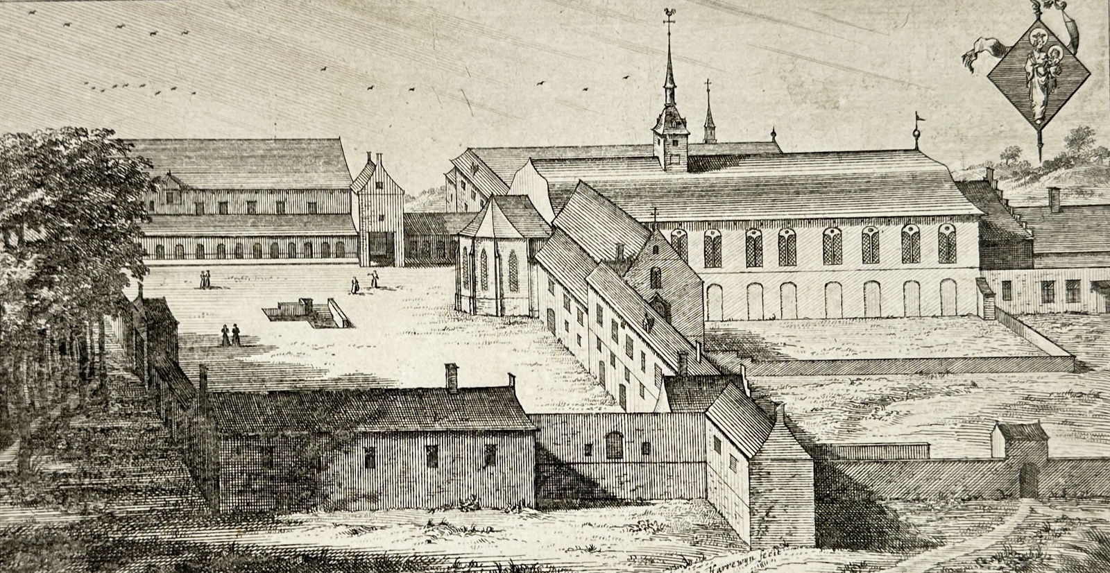 Jacques Harrewyn – View of Rameia Abbey – Engraving – 17th Century (1 of 3)