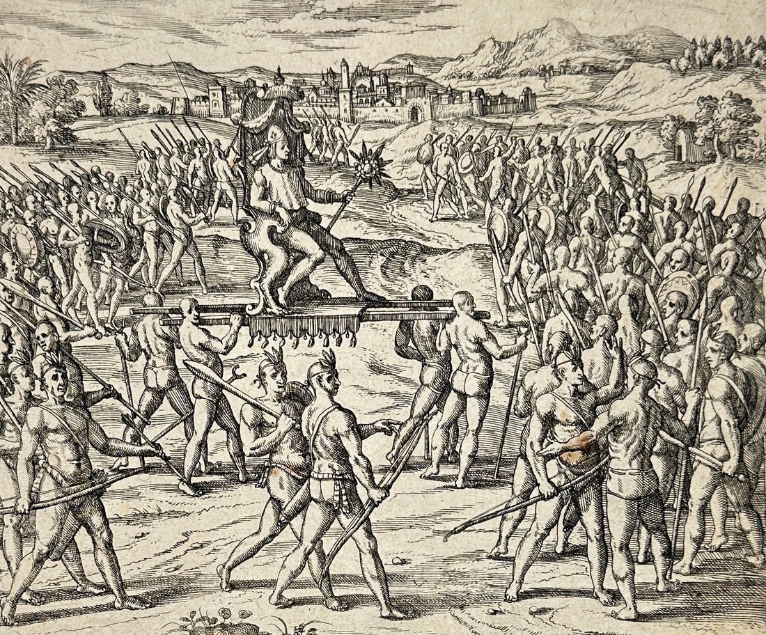 Theodor de Bry – Print Featuring Native Americans – Engraving – circa 1600 (1 of 3)