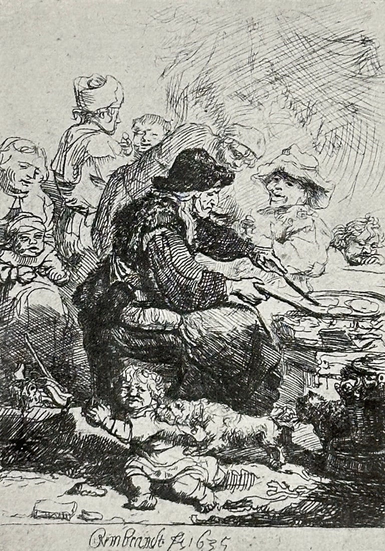 Rembrandt van Rijn – Pfannkuchenbäckerin (Pancake Baker) – Etching – 19th Century German (1 of 3)