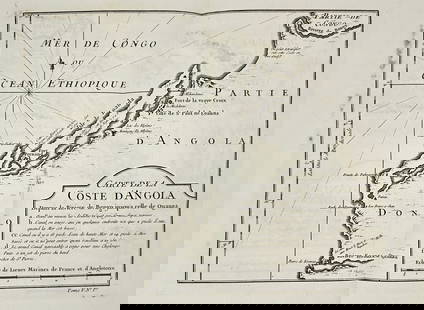 Jean Nicolas Bellin – Map of the Angolan Coast around São Paulo de Loanda – Engraving – 18th: This finely detailed 18th-century engraved map by Jean Nicolas Bellin illustrates the Angolan coastline around São Paulo de Loanda (modern-day Luanda). Bellin, a renowned French hydrographer and geog