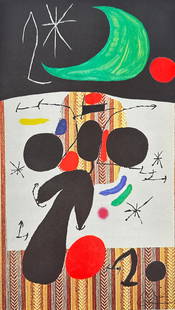 Joan Miró (1893–1983) – Escalade vers la lune (D. 496) – Original Color Lithograph – 1969: This vibrant original color lithograph, titled "Escalade vers la lune" (Climbing towards the moon), is a quintessential work by the celebrated Catalan Surrealist artist Joan Miró. Created in 1969, th