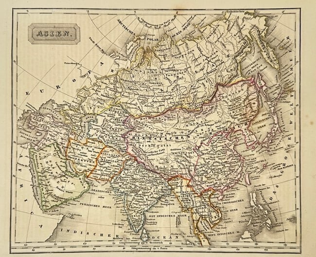 Sidney Hall – Map of Asia / Asien – Hand-Coloured Engraving – c.1830s (1 of 2)