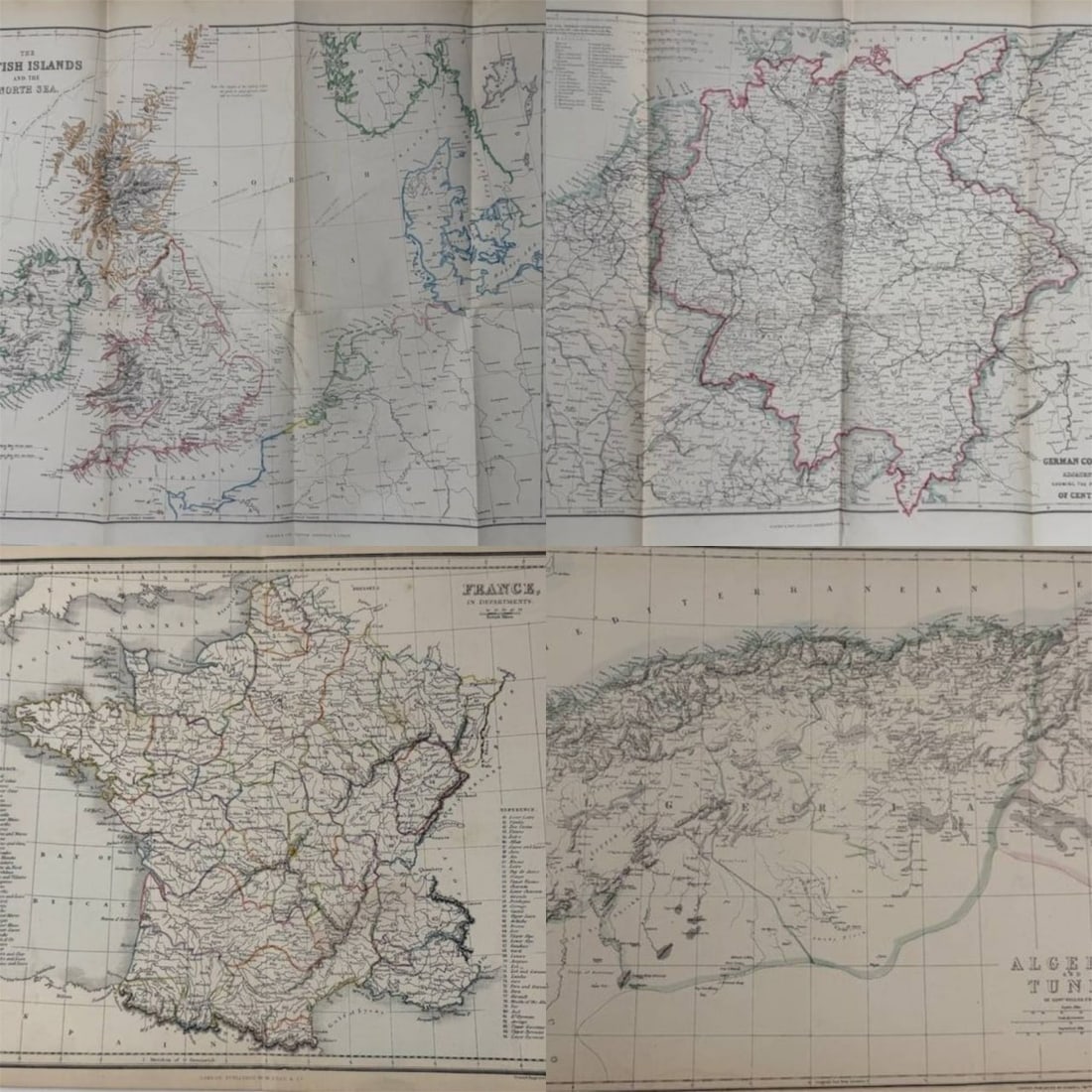 Edward Weller – Set of 4 Maps: German Confederation, British Islands, France, & North Africa (1 of 5)