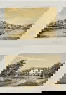 Ferdinand Richardt – Set of 2 Architectural Views – Tunbyholm & Trollenäs Castles – 1863: This set features two original chromolithographs from Ferdinand Richardt's Skånska Herregårdar (Scanian Manors), published in Sweden in 1863. The prints depict Tunbyholm Castle and Trollenäs Castle