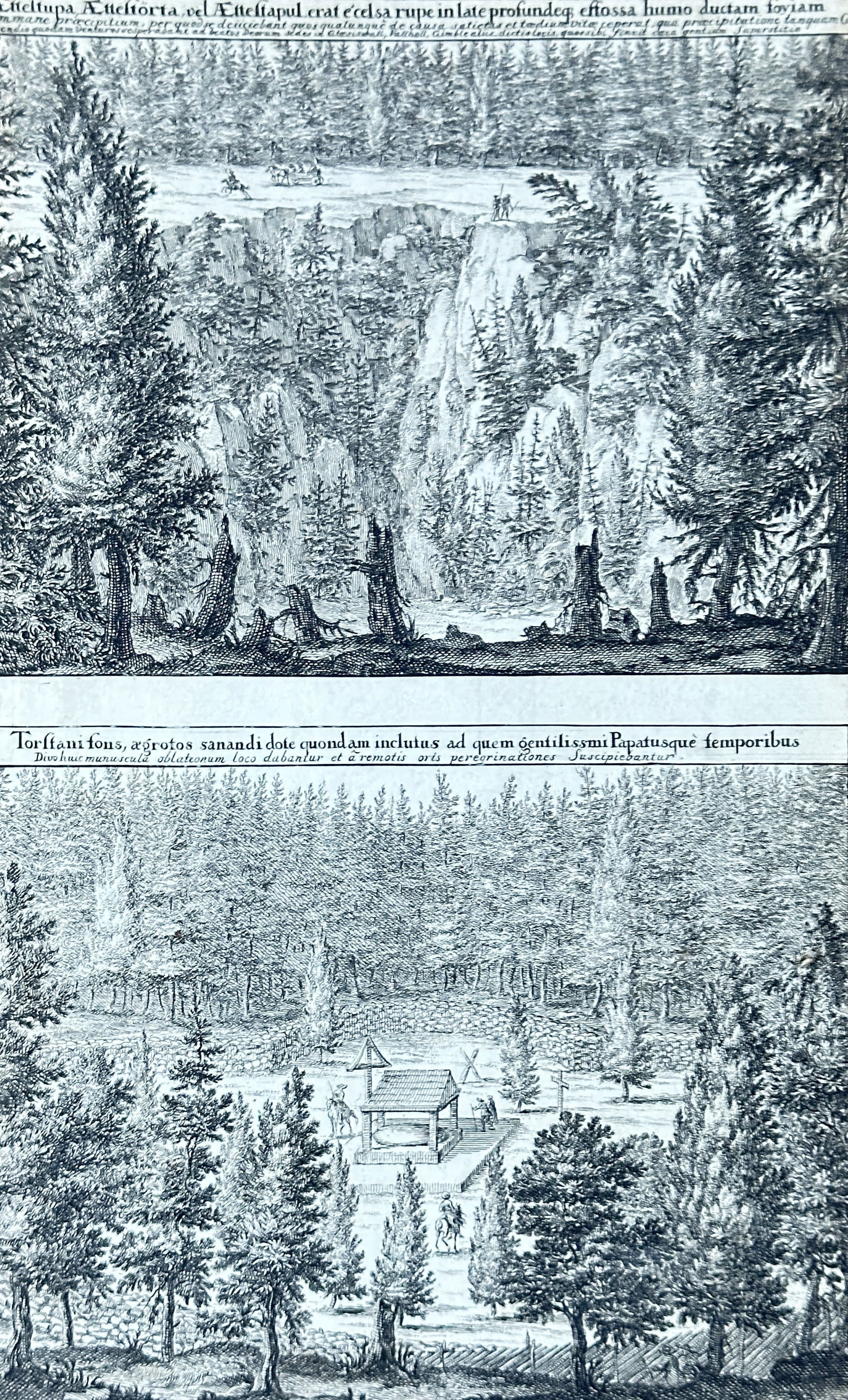 Johannes van den Aveelen – Landscapes with Trench and Healing Spring – Engraving (circa 1700s) (1 of 3)
