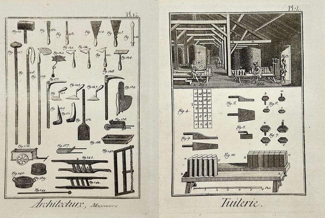 Jacques Renaud Bernard – Set of Two Architectural Engravings: Masonry and Tileworks (1 of 3)