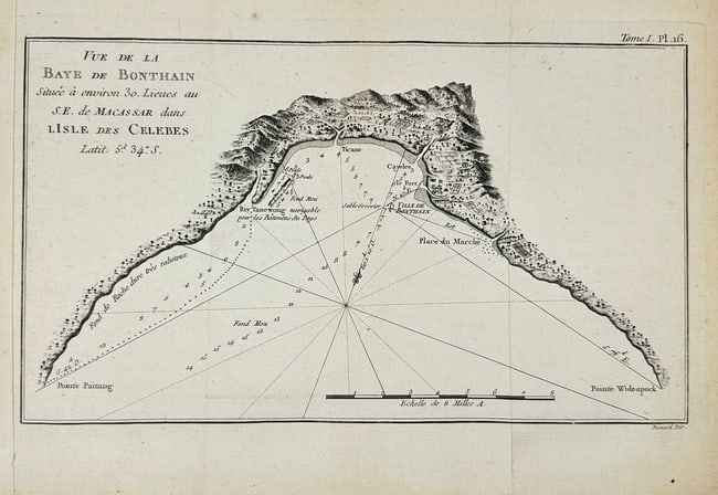 Jacques-Nicolas Bellin – Map of Baye de Bonthain, Southeast of Macassar – Engraving (1 of 3)