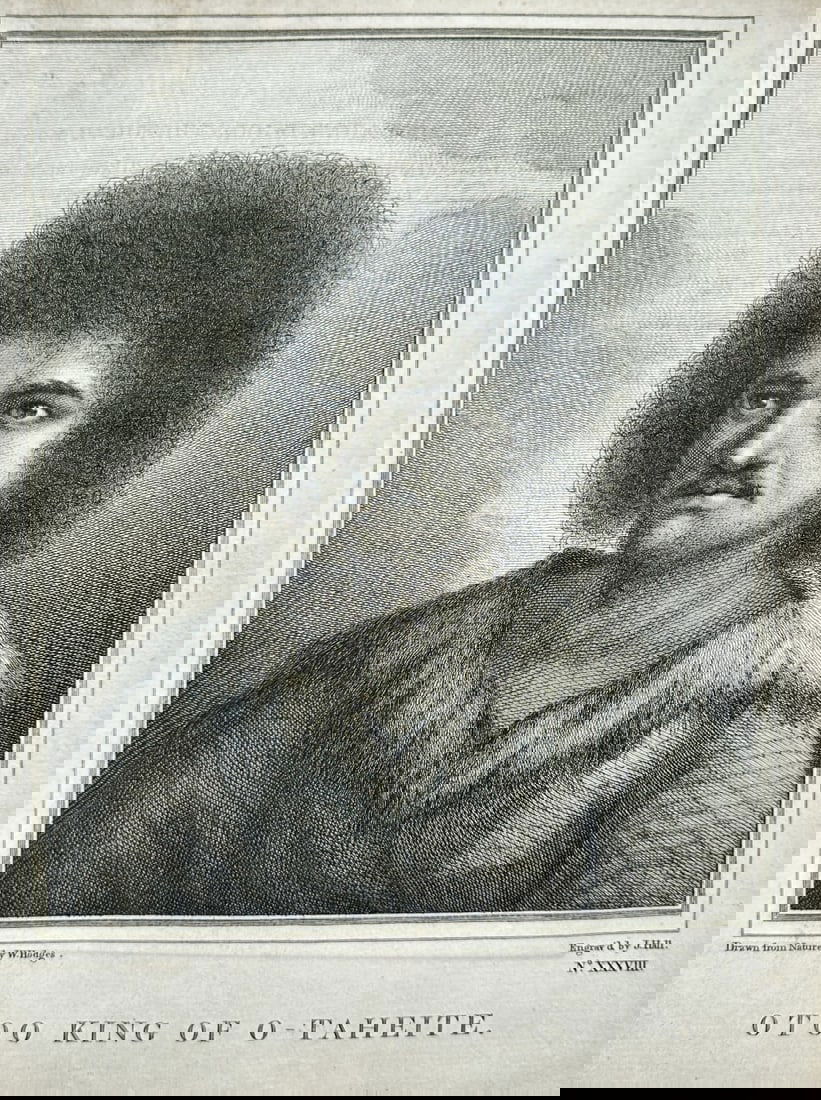 John Hall – Portrait of Otoo, King of O-Tahiti – Engraving (1777): This detailed engraving, titled "OTOO KING OF O-TAHEITE.", was designed by William Hodges and engraved by John Hall. Published on November 1st, 1777, by W. Strahan and T. Cadell in London, this print