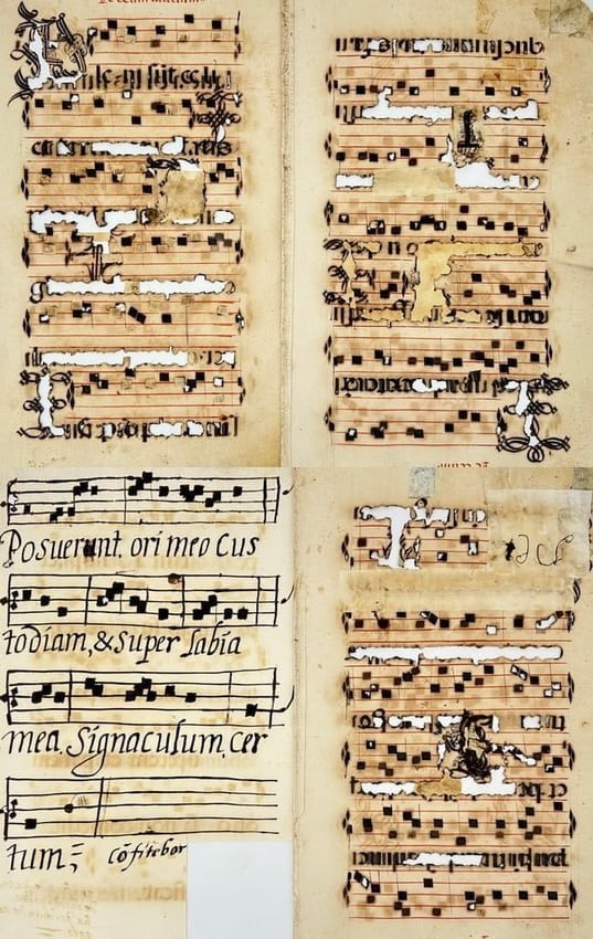 Unknown – Set of 4 Illuminated Antiphonary Leaves and Fragments – Manuscript on Vellum (1 of 3)