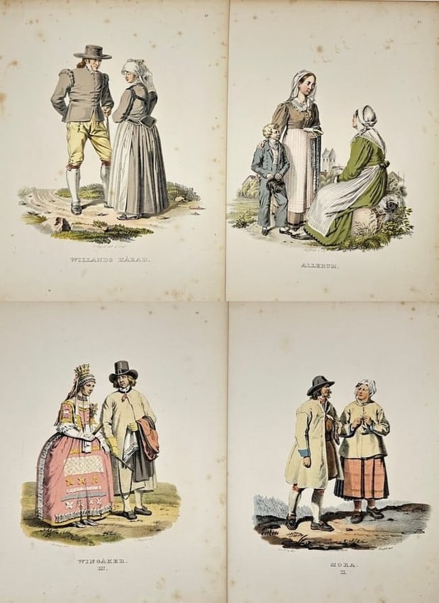 Christian Didrik Forssell – Set of 4 Folk Costume Prints from Ett År I Sverige – Lithographs (1 of 3)