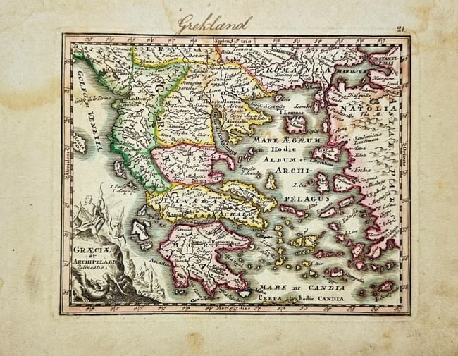 Schneider & Weigel – Map of Greece and the Archipelago: This antique hand-coloured map titled Græciæ et Archipelagi delineatio originates from Atlas von der ganzen Welt für junge Leute, an educational atlas published in Nuremberg in 1835 by Schneider & 