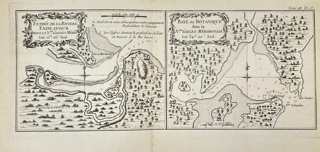 John Gibson & Thomas Bowen – Map of the Entrance of Endeavour River and Botany Bay (1 of 3)