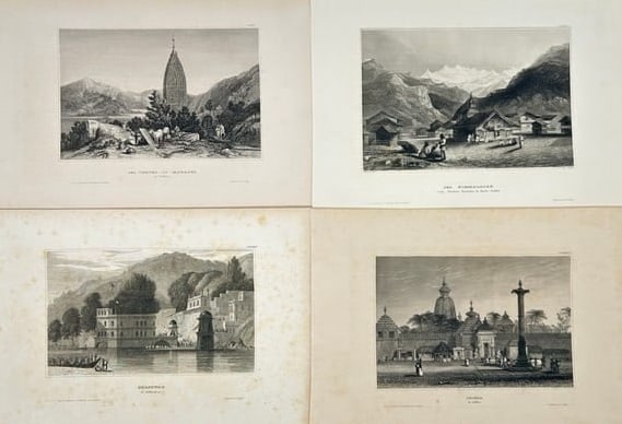 Karl von Hügel – Set of 4 Engravings – Views of Benares, Ganjam, Hurdwar – Engravings (1 of 2)
