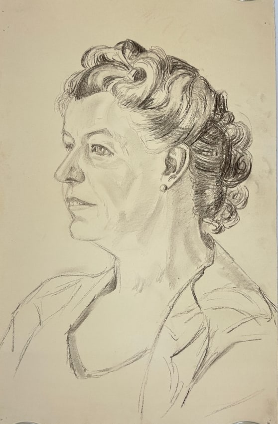 Albertino Bernhard – Antique Drawing – Portrait of a Woman in Profile – Graphite on Paper (1 of 3)