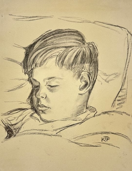 Albertino Bernhard – Sleeping Child – Graphite on Paper – 20th Century (1 of 5)