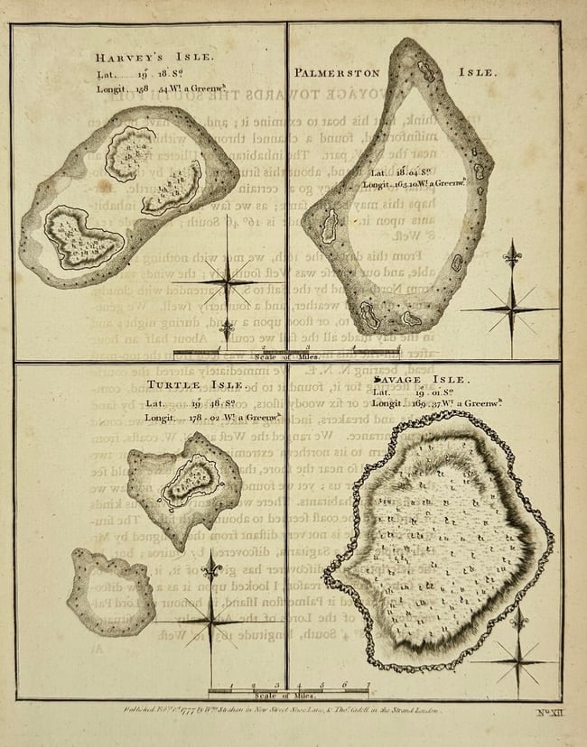 James Cook – Harvey’s Isle, Palmerston, Turtle, and Savage Isles – Copperplate Map – 1803 (1 of 3)