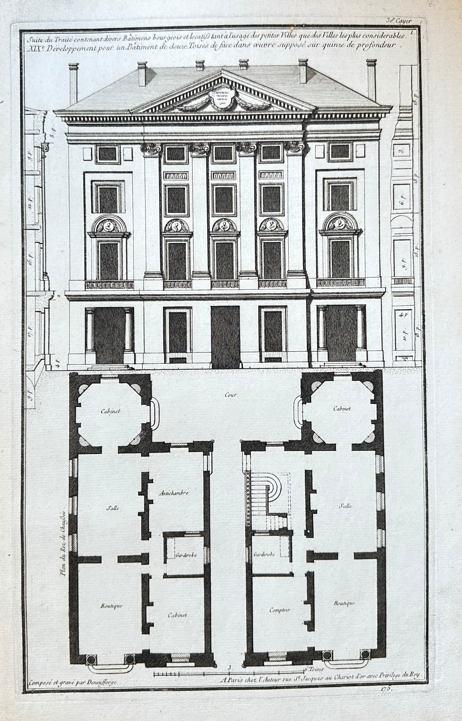 Jean-François de Neufforge (1714–1791) – Facade and Floor Plan for a Bourgeois Building (1 of 3)