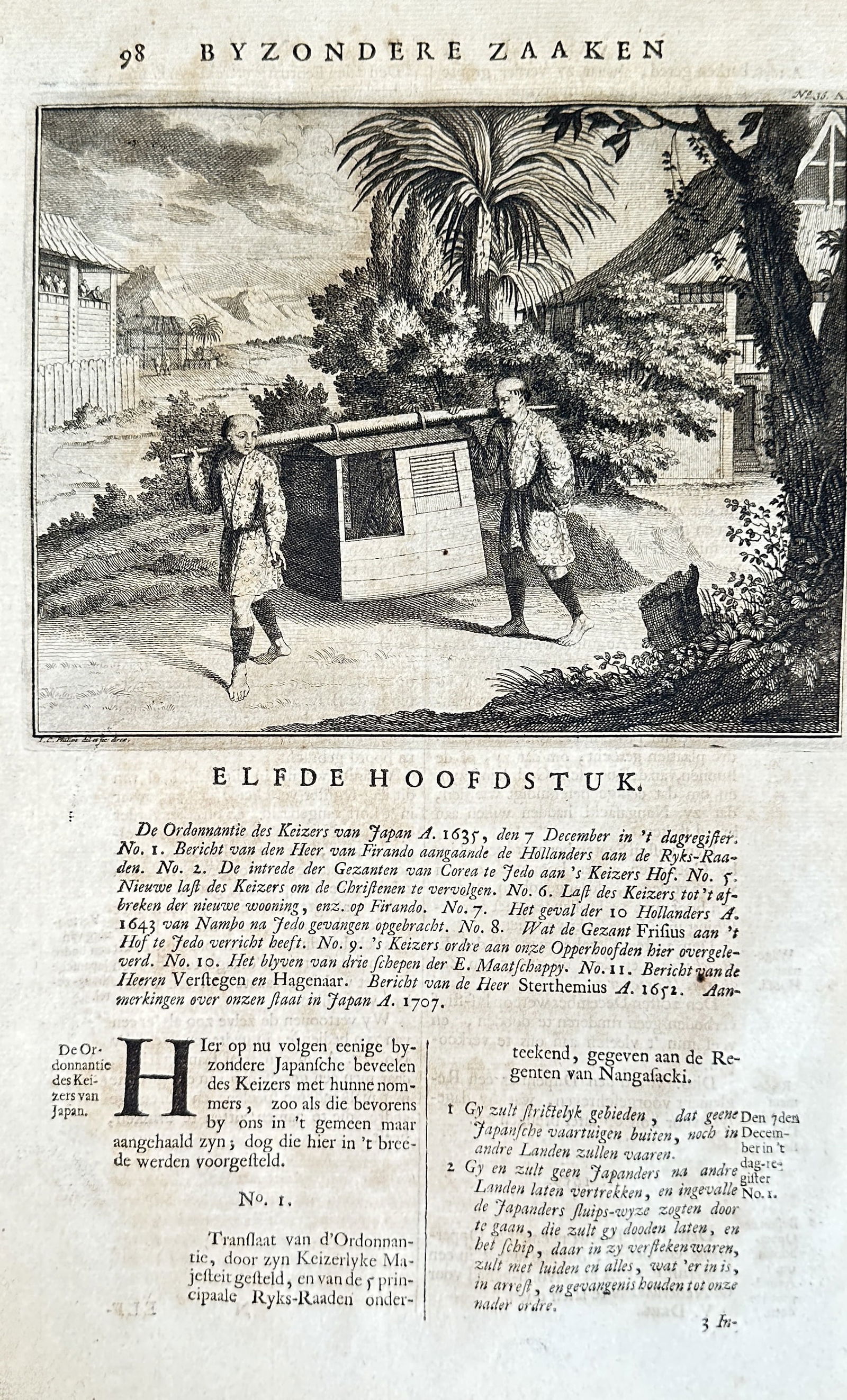 François Valentijn (1666–1727) – Japanese Sedan Chair and Text – Engraving (1724) (1 of 3)