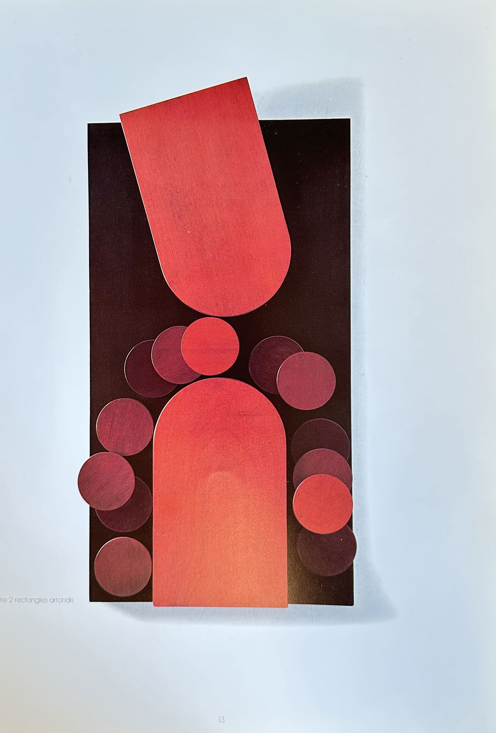 Pol Bury (1922–2005) – Untitled (Red Geometric Forms) – Lithograph (1978): This vibrant lithograph, from Derrière Le Miroir #228 for Pol Bury, features an abstract composition of red and dark forms. The print displays a tall, dark rectangular background against which variou