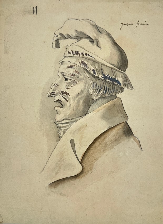 European School – Portrait of Jacques Firmin – Watercolor Drawing (19th Century) (1 of 3)