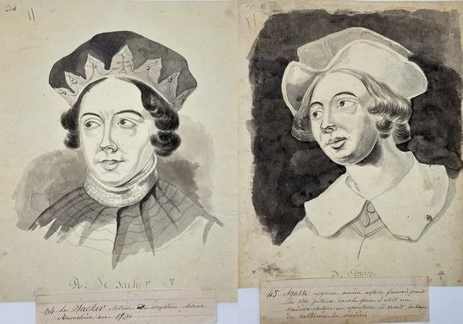 European School – Set of 2 Historical Portraits – Ink Drawings – 17th-19th Century (1 of 3)