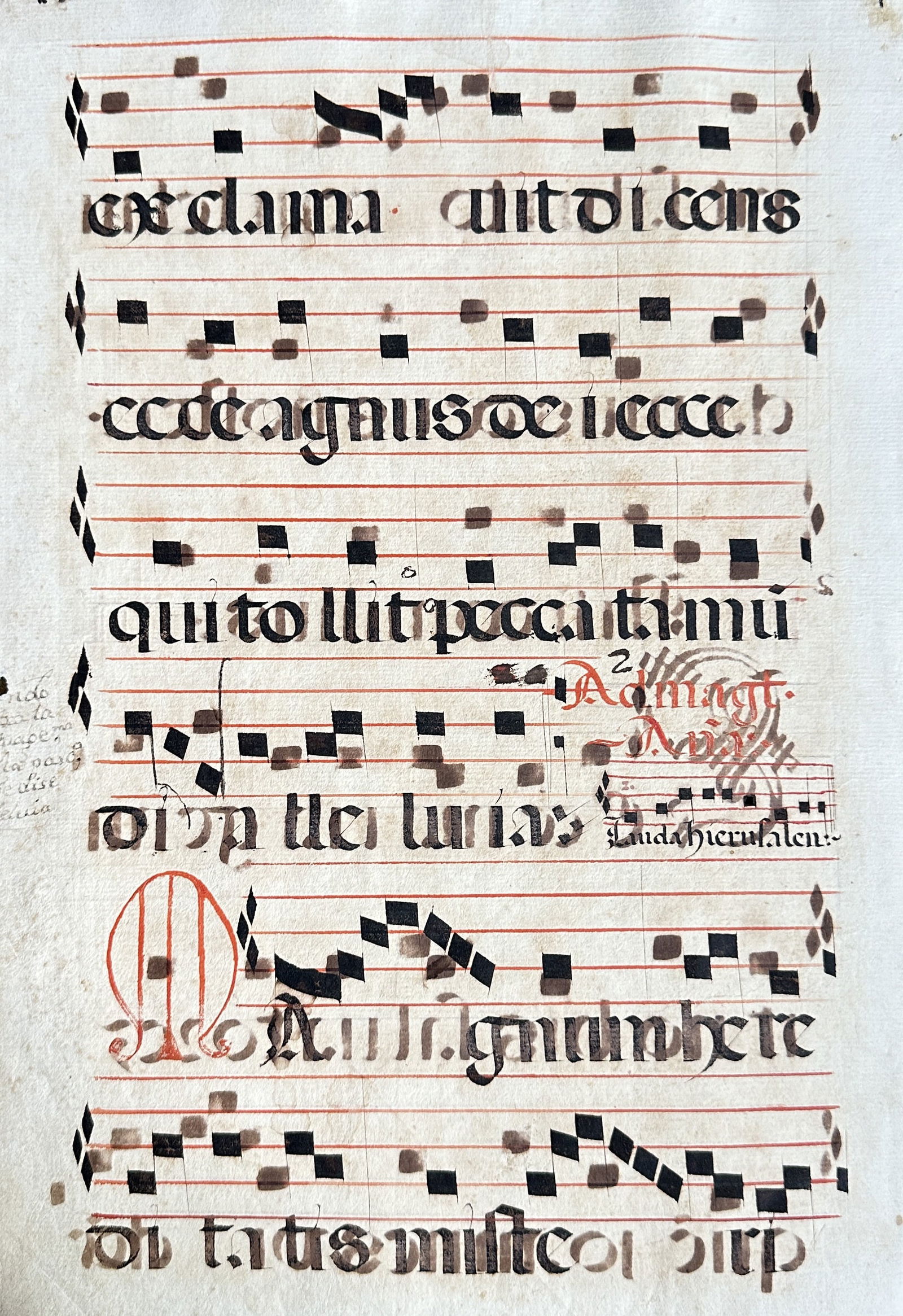 Unknown Artist – Single Sheet from an Antiphonary with Musical Notation – Manuscript on paper (1 of 2)