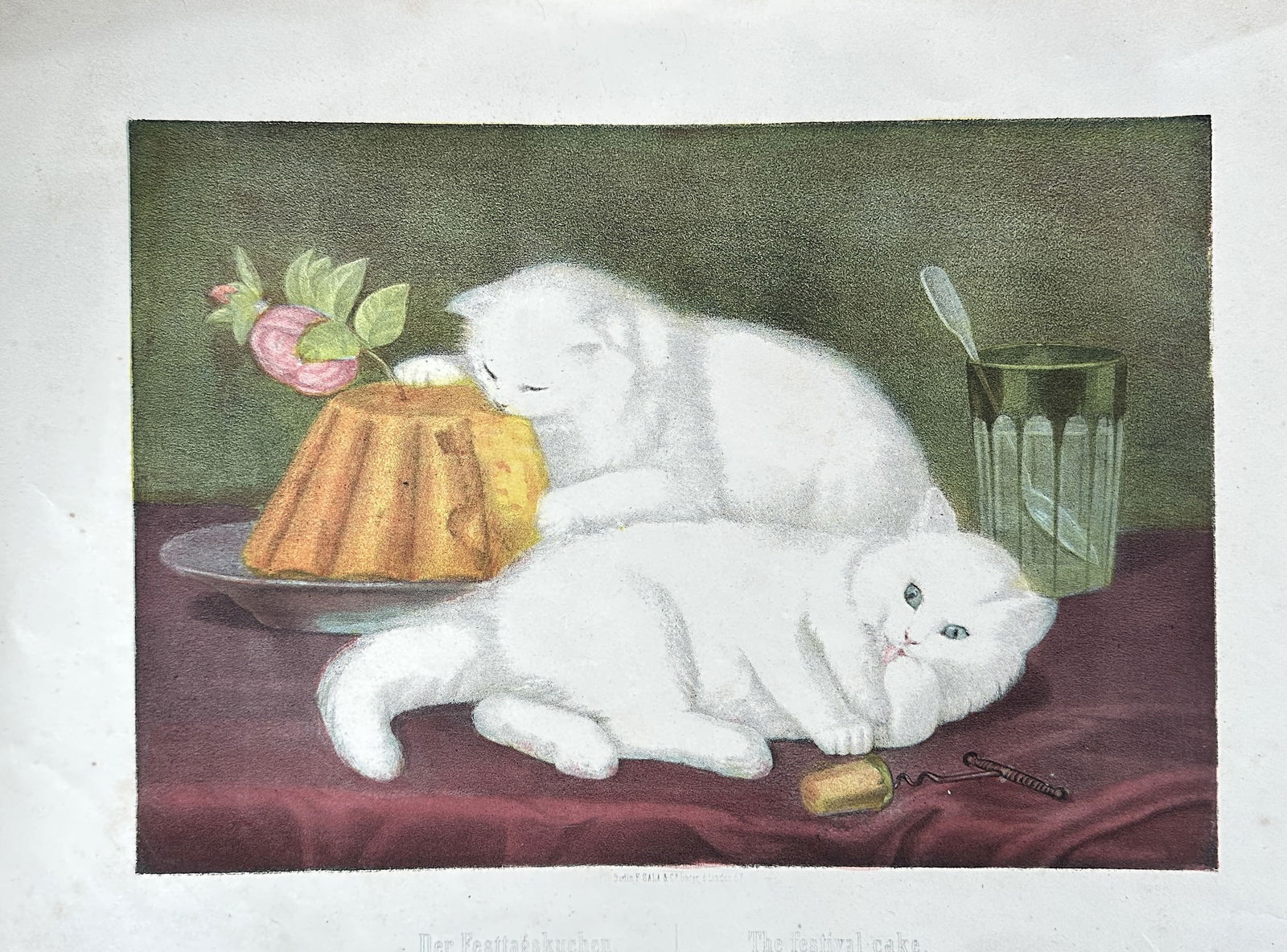 Currier & Ives – My Little White Kitties. Taking the Cake. – Colored Lithograph (circa 1880s) (1 of 3)