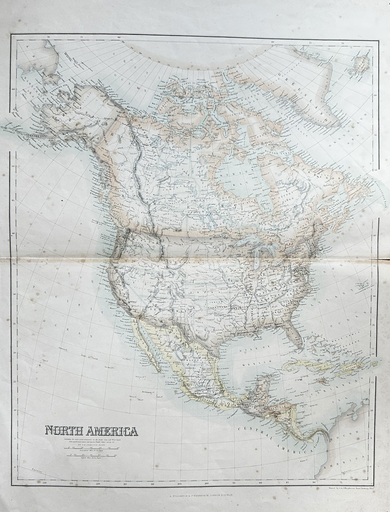 J. Macpherson – Map of North America – Hand-coloured Copper Engraving (1872) (1 of 3)