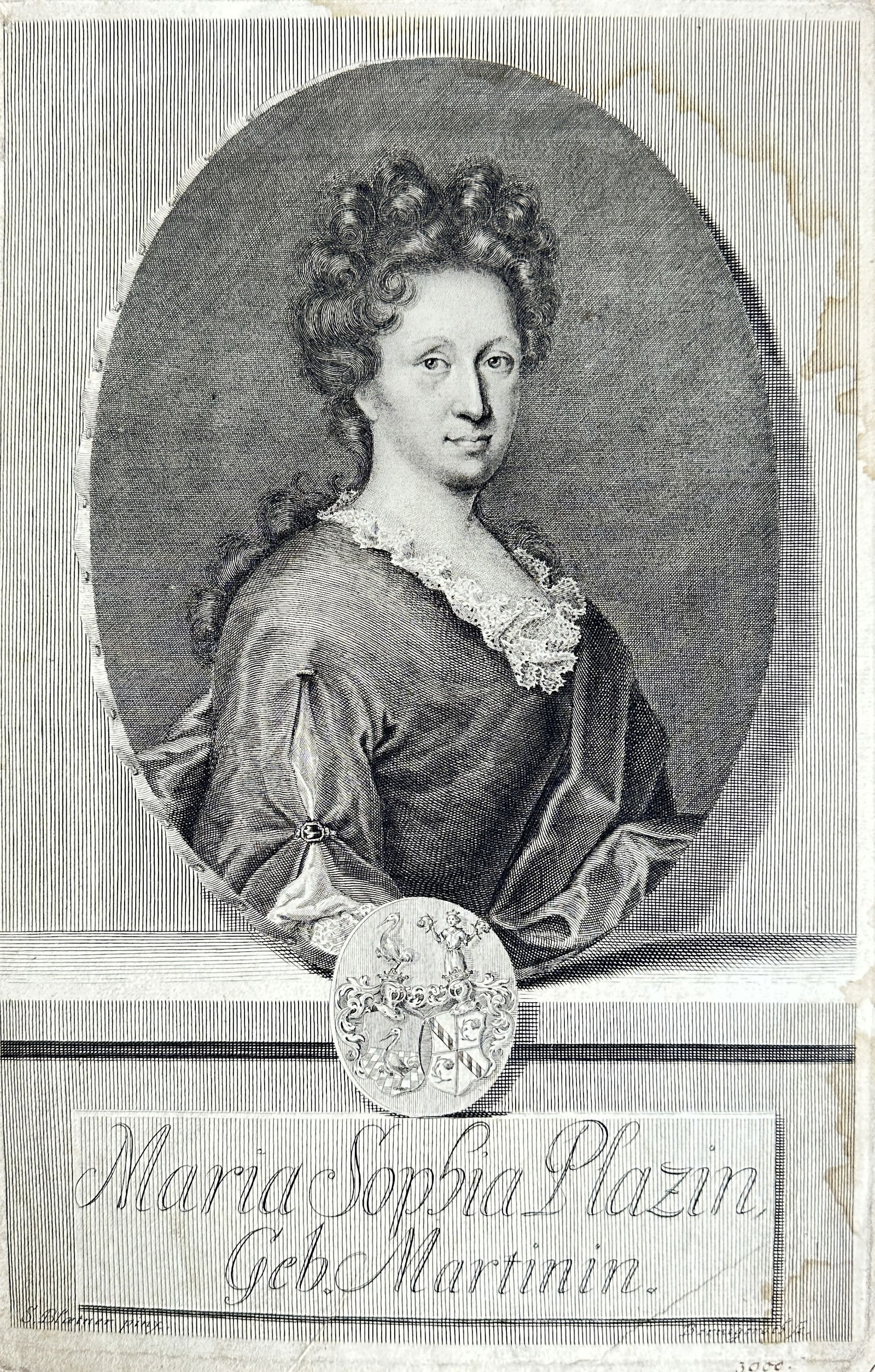 Unknown Artist – Portrait of Maria Sophia Plazin, née Marmin – Engraving (circa 1700) (1 of 3)