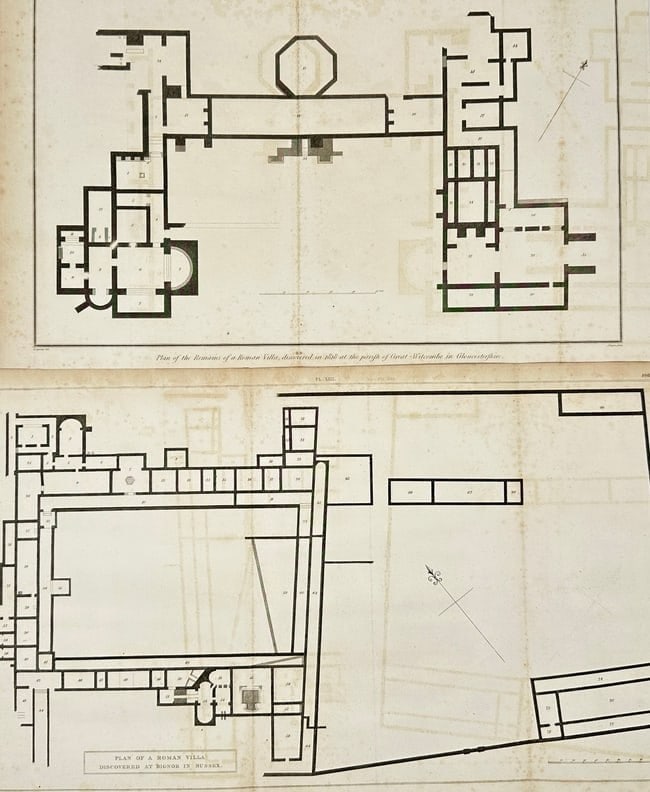 S. Lysons - Set of 2 Original Architectural Plans – Roman Villas (1 of 3)