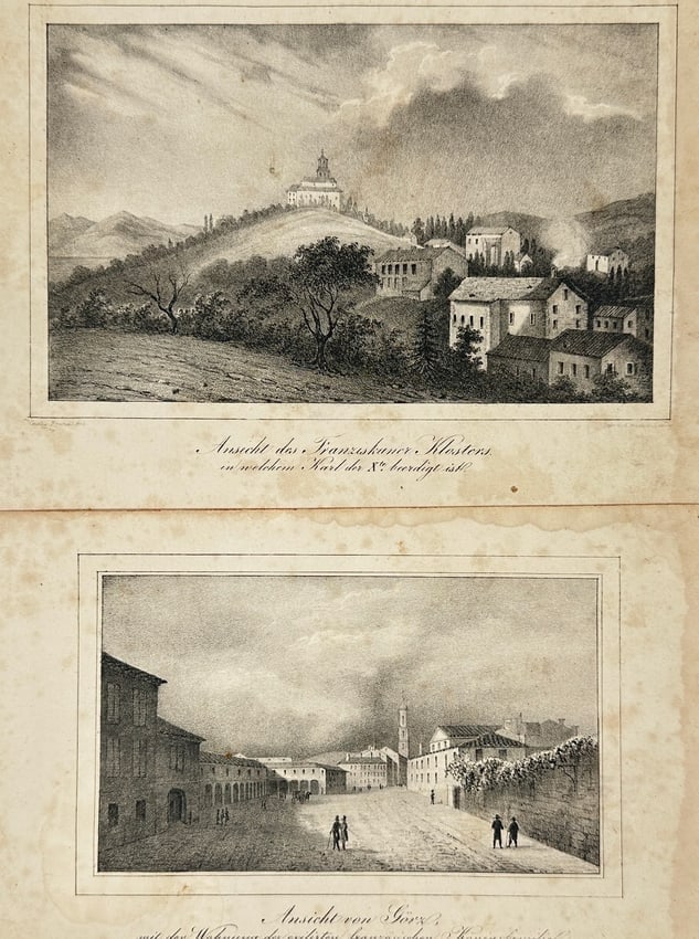 Anonymous – Set of 2 Lithographs - View of the Franciscan Abbey in Gorizia – Lithographs (1 of 3)